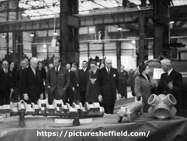 Visit of Her Majesty the Queen [Elizabeth II] and HRH Duke of Edinburgh, [probably to English Steel Corporation, River Don Works]