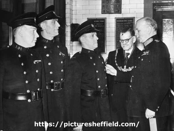 John Henry Bingham, Lord Mayor of Sheffield, 1954-1955: Presentation of awards by Lord Scarbrough, Central Fire Station, Division Street
