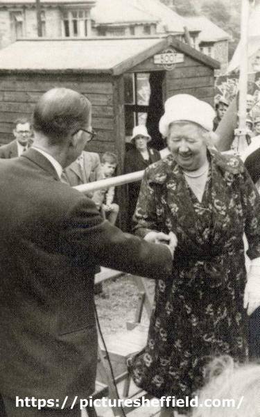 Laying of foundation stone by Mrs Norah Boot JP and outdoor ceremony for new Parish Hall, All Saints C. of E. Church, Ecclesall Road South