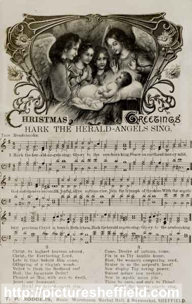 The carol 'Hark the Herald Angels Sing' - Christmas greetings postcard
