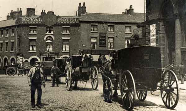 Waingate (left) and Exchange Street (right), from Haymarket, No. 1, Exchange Street, Royal Hotel, Nos 3-7, William Stephenson, Exchange Dining Rooms