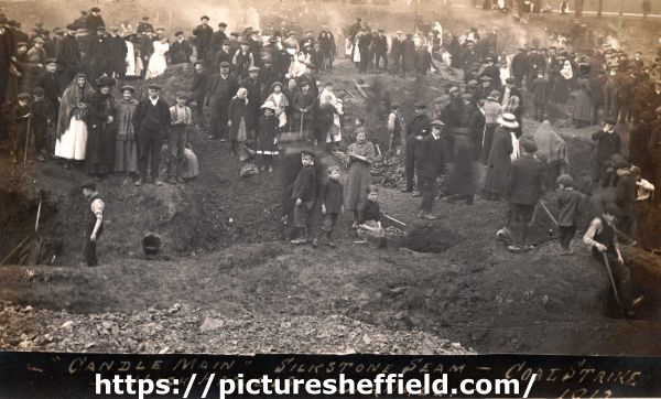 Digging for coal during the National Coal Strike, showing crowd at Candle Main, Silkstone Seam, possibly High Hazels Park