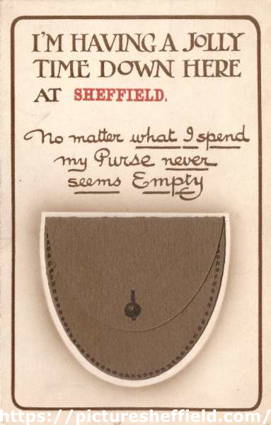 Novelty postcard: I'm having a jolly time here at Sheffield
