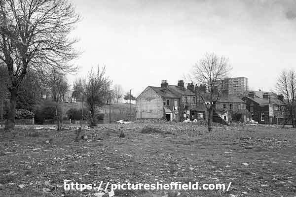 Derelict land at bottom of Ecclesall Road showing (right) Exeter Drive Flats