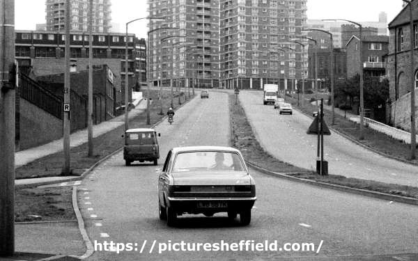 Netherthorpe Road looking towards (top centre) Netherthorpe Flats, c.1970s