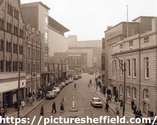 Castle Street looking towards Angel Street showing (centre) Castle House, Sheffield Co-operative Society building and (right) Court House (formerly the Town Hall) 