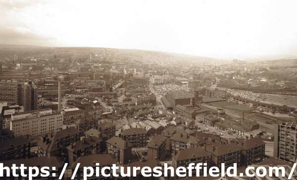 View from Hyde Park Flats showing (foreground) Old Street Flats, (right) Broad Street and the Canal Basin