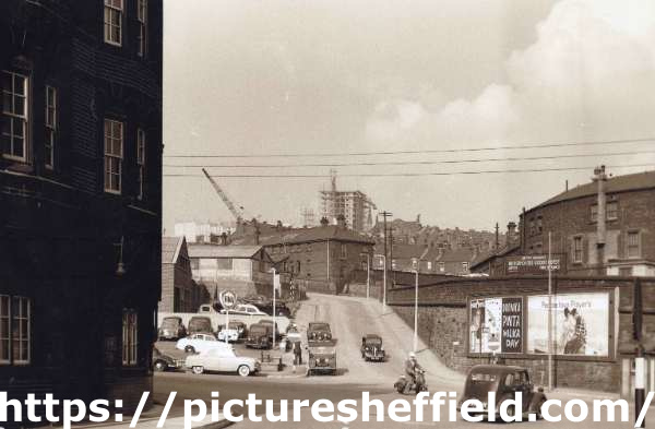 Junction of (foreground) Corporation Street, (right) Nursery Street and (top centre) Chatham Street showing (left) Corporation Street Baths and (top right) Bridgehouses Goods Depot