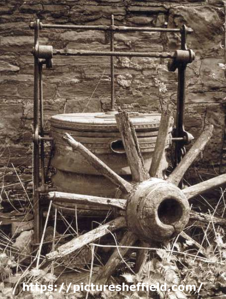 Old farming tools outside the Bagshawe Arms public house, Norton Avenue, Hemsworth