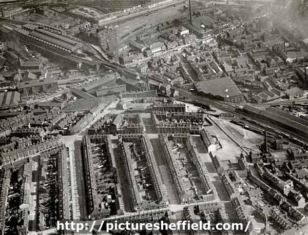 Aerial view of The Wicker and Burngreave showing (top left) Victoria Station and The Royal Victoria Hotel