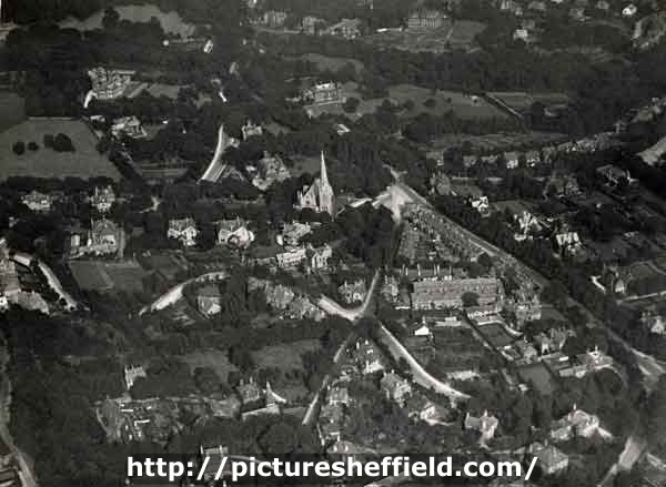 Aerial view of Ranmoor showing (top left) Thornbury, (centre) St. John C. of E. Church, Fulwood Road