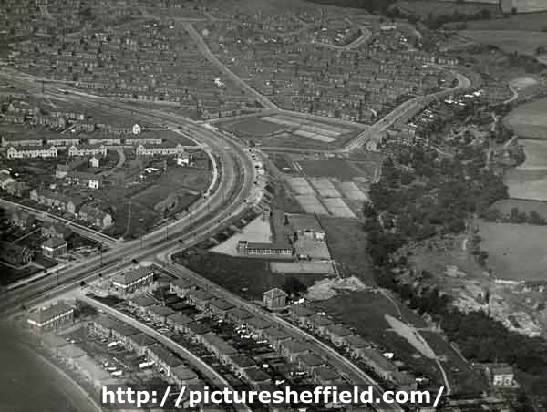 Aerial view of the Manor Housing Estate showing (left centre) junction of Prince of Wales Road and City Road and (centre) Prince Edward Primary School