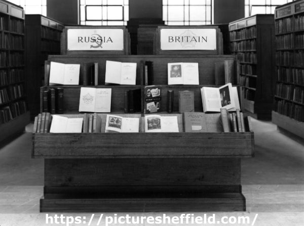 Display of books on Russia and Britain, Central Lending Library, Central Library, Surrey Street