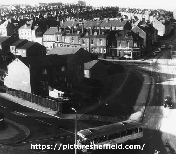 Fox Road (right) at the junction of (centre) Whitehouse Lane and (left) Somerville Terrace