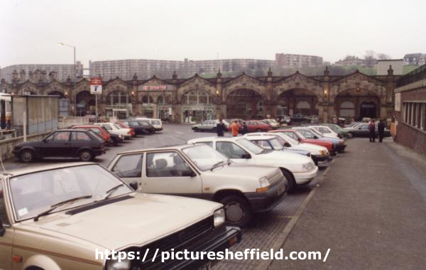 South Yorkshire Transport Executive (SYPTE). Car park, Sheffield Midland railway station showing (back) Park Hill Flats