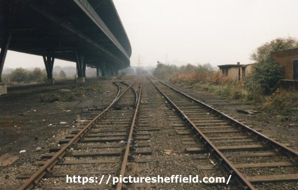 South Yorkshire Transport Executive (SYPTE). Rail tracks alongside the Tinsley Viaduct