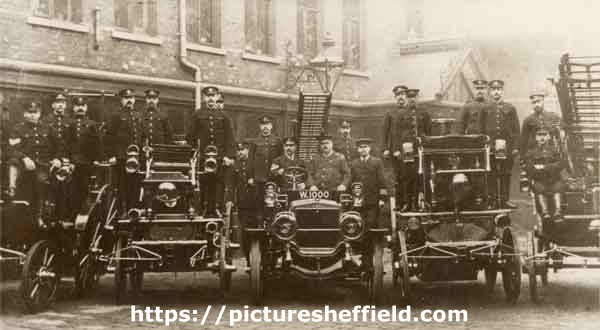 Sheffield Firemen and display of fire engines at unidentified fire station