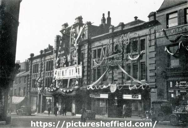 Hippodrome Theatre and Nell's Bar, Cambridge Street [decorated for the jubilee of King George V and Queen Mary, 1935]