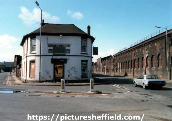 Derelict Norfolk Arms public house, No. 208 Savile Street East and junction (left) with Princess Street