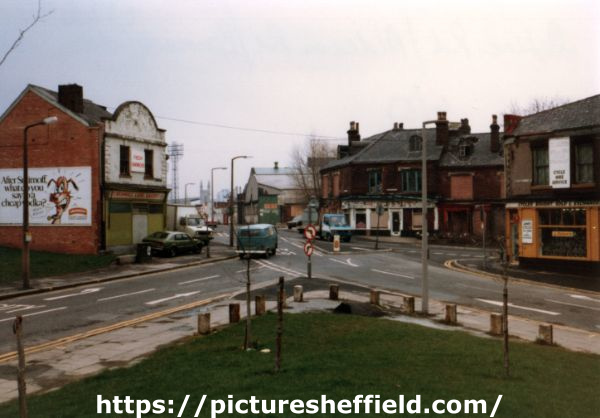 Junctions of (right) Bramall Lane, (centre) Alderson Road and (left) Asline Road showing (right) J. E. James Cycles, Nos. 347 - 357 Bramall Lane and (left) Bramall Lane Bakery
