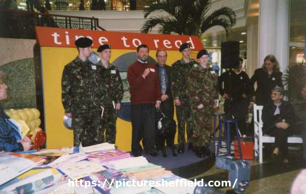 David Blunkett MP, Education and Employment Secretary speaking at the 'Read Me' campaign at Meadowhall Shopping Centre, c.1997 - 1998