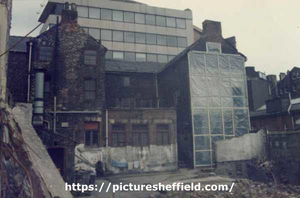 Demolition at rear of former Sheffield Raincoat Stores, No. 21 Orchard Street to make way for the Orchard Square shopping centre