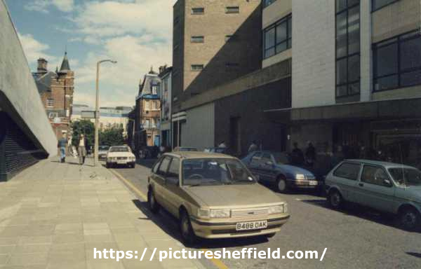 Cross Burgess Street looking towards Pinstone Street, c.1985