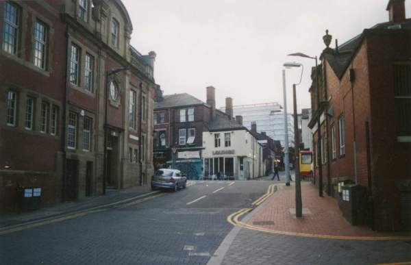Cavendish Street looking towards Glossop Road showing (centre) No. 270 Lounge cafe bar and (bottom right) junction with Convent Walk