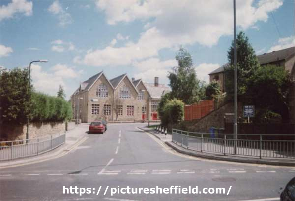 Junction of (foreground) High Street and (centre) School Road, Beighton showing (centre) Beighton NI School