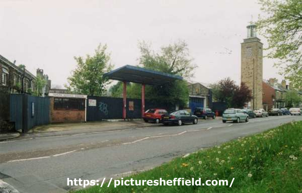 Manchester Road, Crosspool showing (left) the Tavern service station and (right) Stephen Hill Methodi Church