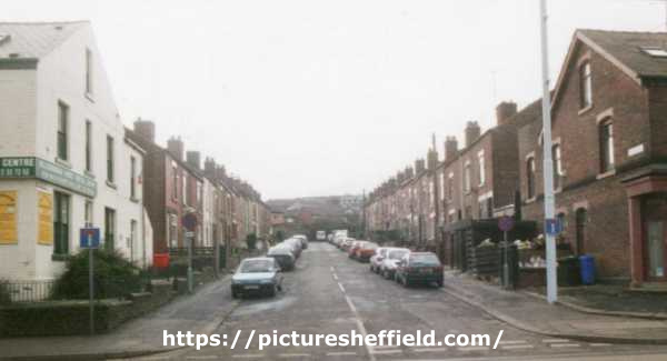 Victor Street (centre) from Langsett Road showing (left) the Hillsborough Family Dental Centre, No. 1 Victor Street