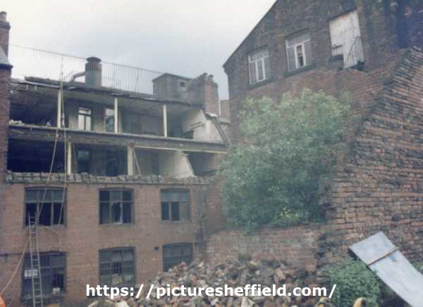 View from Fervel's Yard, off Fargate of part of the [Blenkinhorn buildings?] being demolished