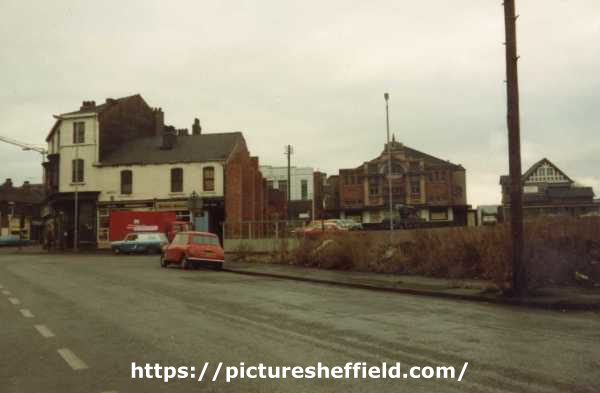 Newhall Road showing (centre) former Adelphi Picture Theatre, Vicarage Road, Attercliffe