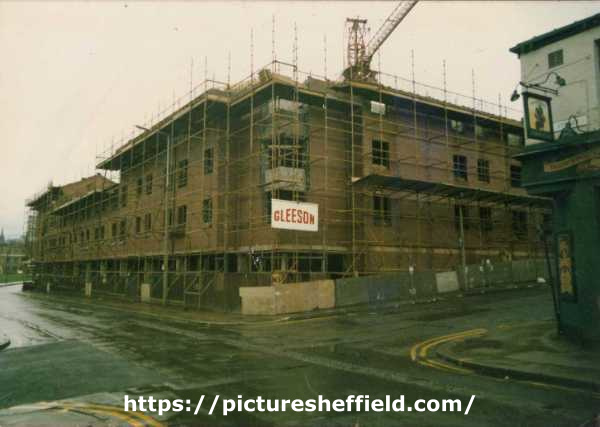 Division Street (foreground) looking towards (left) Devonshire Street and (centre) Westfield Terrace showing the construction of Eldon Court flats
