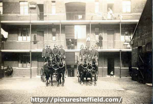 Horse drawn fire engines at Rockingham Street Fire Station