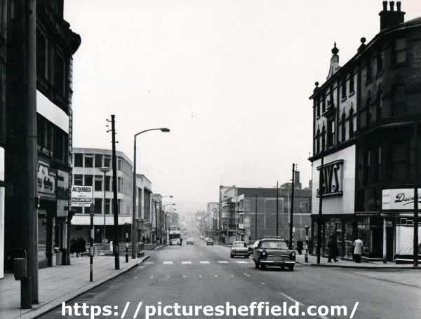 Pinstone Street looking towards Moorhead showing (right) Jay's Furnishing Stores, house furnishers