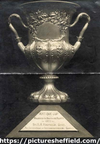 Antique Cup presented to Hadfields Sports in 1922 by Sir Robert Hadfield Bart. for excellence in interdepartmental games