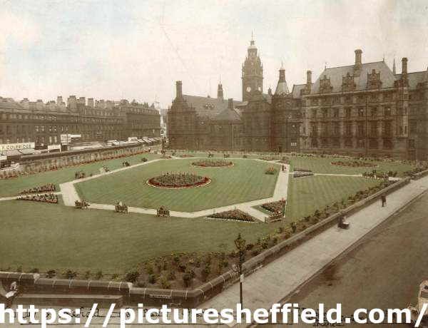 St. Paul's Leisure Gardens from Norfolk Street showing (top right) the Town Hall