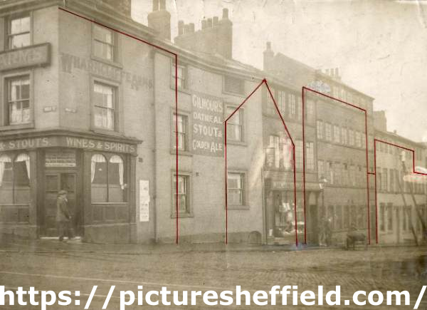 Wharncliffe Arms public house, Nos. 42 - 44 West Street at junction with (centre) Bow Street 
