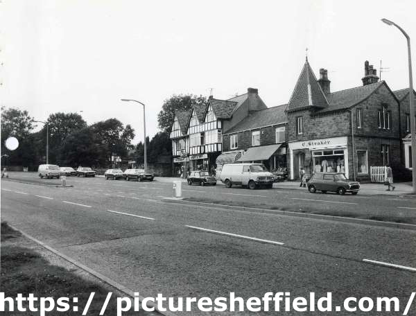 Shops on Baslow Road showing (l. to r.)  No. 172 Hi Fi Market, No. 170. Busy Bee, DIY Suppliers and No. 164 C. Strakey, fashion shop