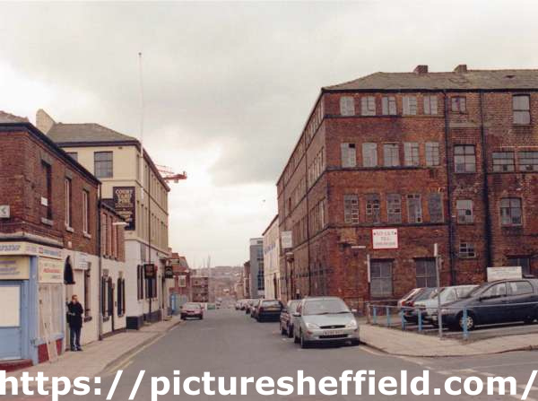 Arundel Street at the junction with Charles Street showing (right) Butcher Works and Brown Lane c.2002 - 2003