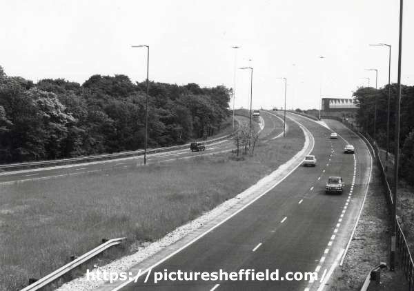 Parkway, looking east, showing slip roads for Handsworth and Darnall