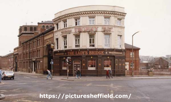 Lady's Bridge Hotel and Whitbread (East Pennines) Ltd., Exchange Brewery, Bridge Street from Waingate