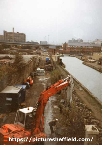 Blast Lane looking towards Park Square, showing (centre right) Navigation House and restoration work on Sheffield and South Yorkshire Navigation