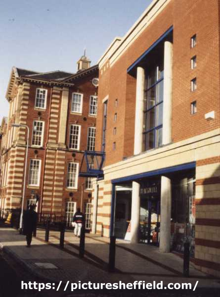 Mappin Street showing (left) Sir Frederick Mappin Building, Faculty of Engineering and (right) St. George's Library, University of Sheffield and Blackwell's University Bookshop