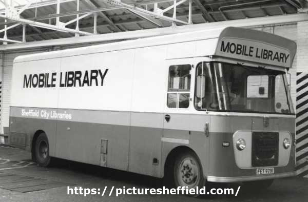 Mobile library vehicle at depot, Handsworth Road