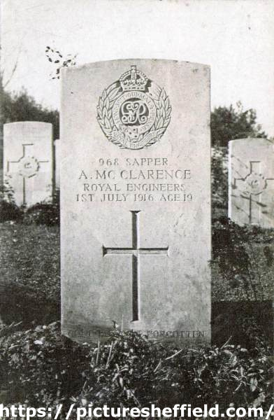 Gravestone of Sapper Arthur McClarence, Royal Engineers 