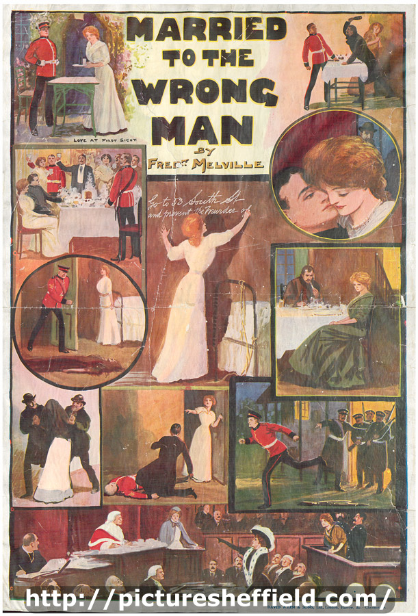 Poster advertising a play, 'Married to the Wrong Man' by Fred Melville and showing at the Alexandra Theatre on October 28th