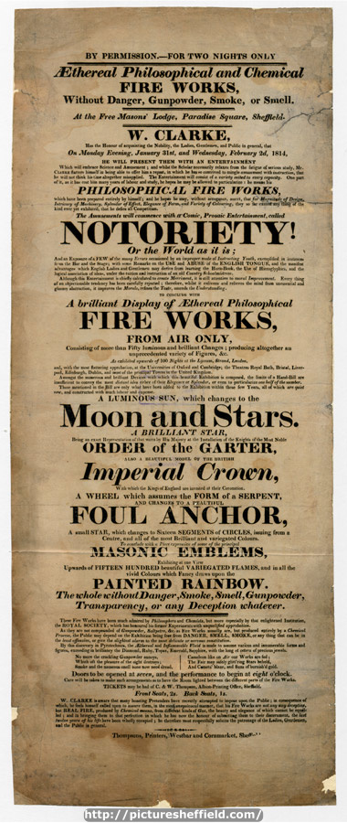 Free Mason's Lodge, Paradise Square, Sheffield - Aethereal, philosophical and chemical fireworks, without danger, gunpowder, smoke, or smell