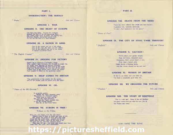 Scenes in Pageant of Victory by L. du Garde Peach, presented at the City Hall, 23rd-28th July, 1945